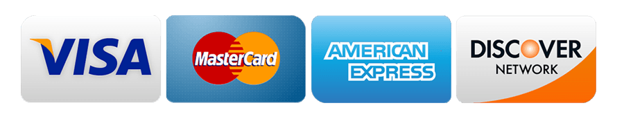 Accepted credit cards: Visa, Mastercard, American Express, Discover